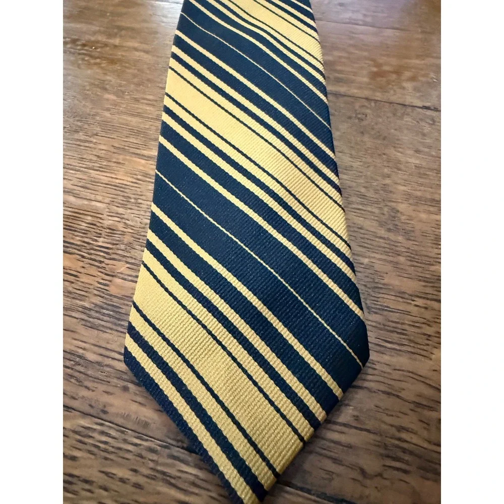 John Purdue Club Rehm's W Lafayette Mens Tie Black Gold‎ Striped Polyester